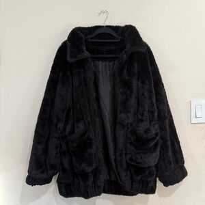 oversized black fur jacket
